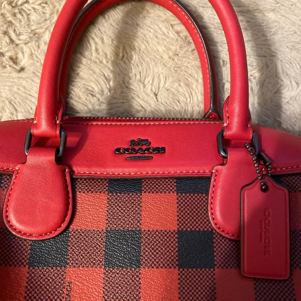 Coach Red and Black Plaid Handbag